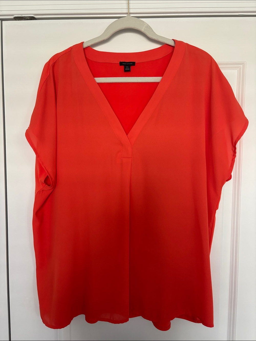 Ann Taylor V-Neck Short Sleeve Blouse - Bright Orange